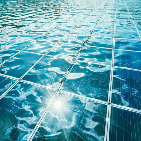 Floating Energy: Solar Panel Array on Reflecting Waterの素材