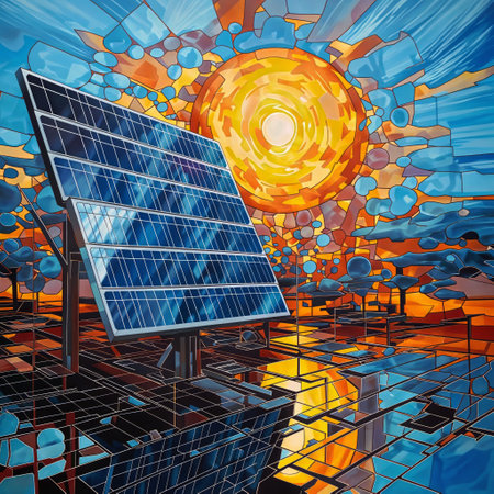 Sunset Harmony: Solar Panel Reflecting City Colorsの素材