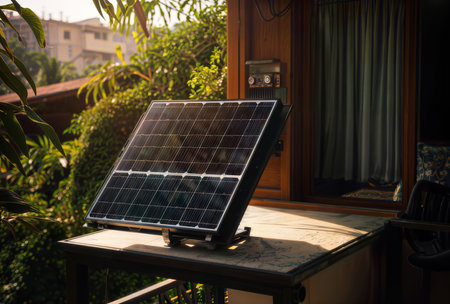 Solar panel on the balcony of the house. Alternative energy source.の素材