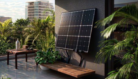 Solar panel installed on the terrace. 3D rendering concept.の素材