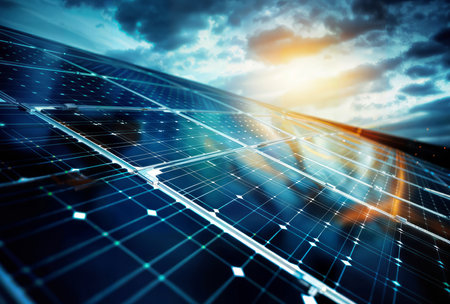 solar panel with blue sky background. 3d rendering - illustrationの素材