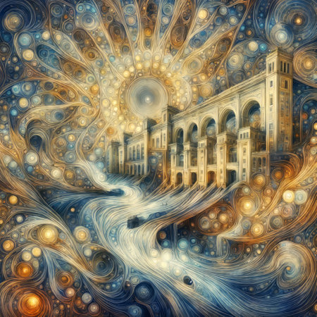 Visionary Cityscape: Hydroelectric Plant Amid Urban Lifeの素材