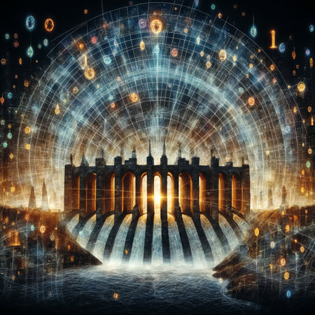 Illuminated Energy: Hydroelectric Plant in Technological Gloryの素材