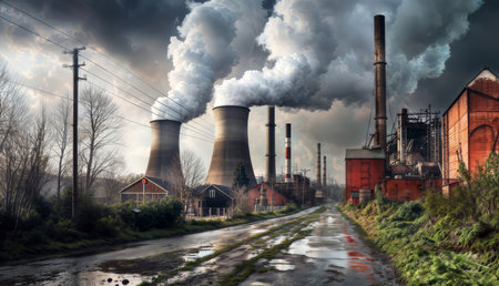 Industrial Rain: Thermal Power Plant on a Gloomy, Rainy Dayの素材