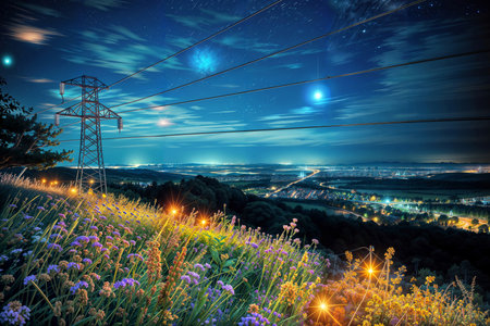 City Lights at Night: A Modern Landscape Under the Stars - Showcase the beauty of a city illuminated at night.の素材