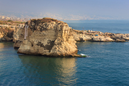 Pigeon Rocks in Raouche District, Beirut, Lebanon.の写真素材