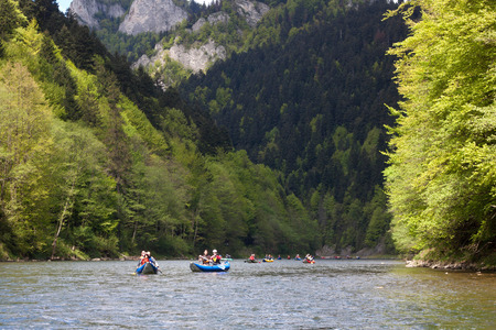 SLOVAKIA, PIENINY - MAY 05, 2014: Popular rafting on the Dunajec in Pieniny National Park in Slovakia and Poland.のeditorial素材