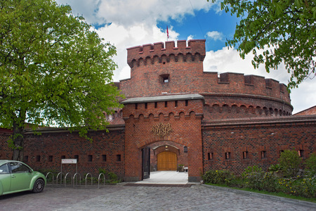 RUSSIA, KALININGRAD - APRIL 29, 2016: Tower of Der Dona, now museum of Amber. Part of the german defensive fortifications in the Konigsberg. After Second World War Konigsberg was called Kaliningrad and became part of Russia.のeditorial素材