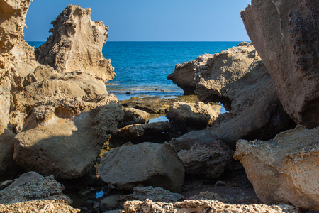 Turtle Beach Alagadi in the Mediterranean near Kyrenia (Girne) in Northern Cyprus.の写真素材