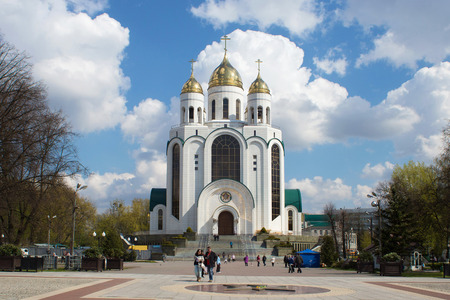 RUSSIA, KALININGRAD - APRIL 29, 2016: Cathedral of the Orthodox Church in Victory Square in the center of Kaliningrad. Until 1945, the city was a part of Germany and was called Koenigsberg. After the Second World War as a part of Russia and renamed Kaliniのeditorial素材
