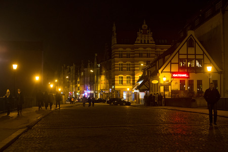 POLAND, GDANSK - DECEMBER 12, 2014: Historic buildings in the old part of the city. Gdansk is a Polish city on the Baltic coast and popular center of tourism.のeditorial素材