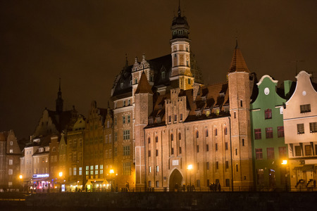 Famous medieval St. Mary's Gate in the historic city at night. Gdansk is a Polish city on the Baltic...