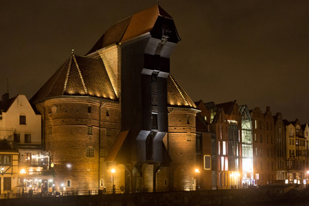 A view of the famous medieval Crane. Is a historical city gate with the function of the lifting...