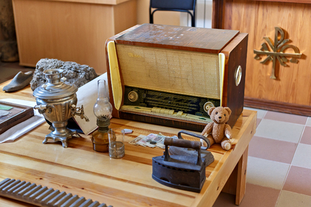 PETROPAVL, KAZAKHSTAN - JULY 24, 2015: Exhibits of the Museum of Life and Repression in The Roman Catholic Church of the Most Sacred Heart of Jesus in Petropavl (russian city name is Petropavlovsk).のeditorial素材