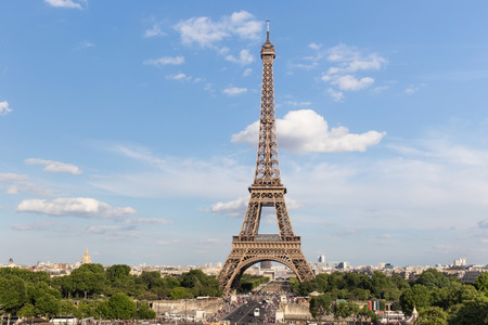 View of the Eiffel Tower from Place de Trocadero in Paris, France. The Eiffel Tower was constructed...