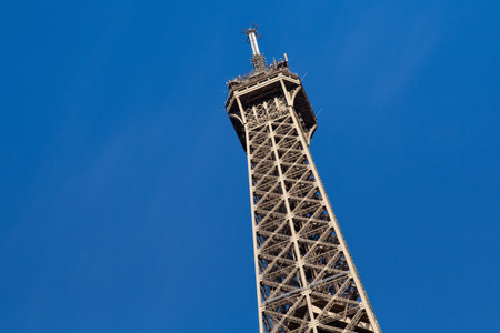 View of the detail of the Eiffel Tower in Paris. France. The Eiffel Tower was constructed from...