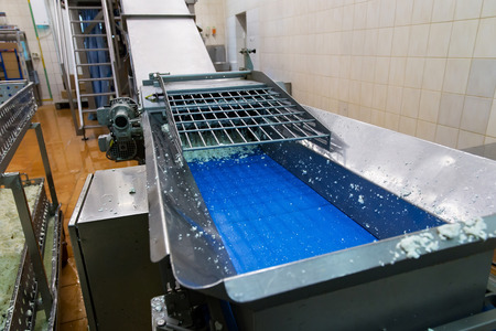 Industrial dairy production. View on the equipment on the milk factory used for making cottage cheese.の写真素材