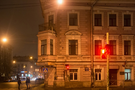 SAINT PETERSBURG, RUSSIA - NOVEMBER 03, 2014: Profitable house on Vvedenska St. Built in 1879 by L. Shperer. In this house from 1892 to 1918 lived a famous Russian scientist-physiologist Ivan Pavlov.のeditorial素材