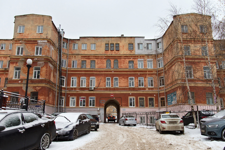NIZHNY NOVGOROD, RUSSIA - NOVEMBER 07, 2016: The old shabby building on Bolshaya Pokrovskaya Street. In this building from 1897 to 1913 lived a famous Russian poet Anatoly Mariengof.のeditorial素材