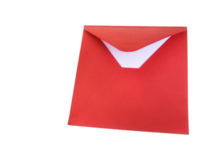 Open red envelope on the white background.の写真素材