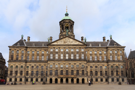 AMSTERDAM, NETHERLANDS - JUNE 25, 2017:  View to the Royal Palace of Amsterdam on the Dam Square. The palace was built as a city hall during the Dutch Golden Age in the 17th century.のeditorial素材