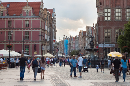GDANSK, POLAND - JUNE 07, 2014: Unknown people walking on the Long Market square in the center of Gdansk. The Long Market is one of the most notable tourist attractions of the city.のeditorial素材