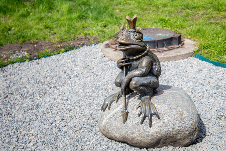 KALININGRAD, RUSSIA - APRIL 24, 2017: Sculpture of the legendary Frog Princess in the children's Yunost Park (Youth Park) in Kaliningrad near the Upper Pond.のeditorial素材