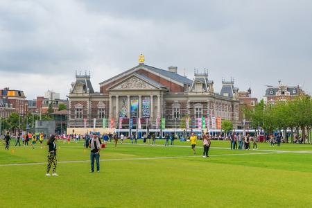 AMSTERDAM, NETHERLANDS - JUNE 25, 2017: View of the Royal concert hall Concertgebouw in Amsterdam. Because of its highly regarded acoustics is considered one of the finest concert halls in the world.のeditorial素材