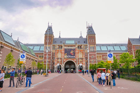 AMSTERDAM, NETHERLANDS - JUNE 25, 2017: View of the Rijksmuseum Dutch national museum of arts and history in Amsterdam. The current main building was designed by Pierre Cuypers in 1885.のeditorial素材