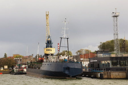 KLAIPEDA, LITHUANIA - SEPTEMBER 22, 2018: Sea ships near embankment in the center of Klaipeda...