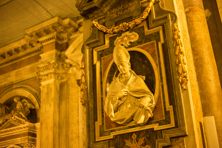 NAPLES, ITALY - OCTOBER 31, 2015: Sculpture of the Neapol bishop Marcian in the Naples Cathedral (Cattedrale di San Gennaro (St Januarius). Is a Roman Catholic church and the seat of the Archbishop.のeditorial素材