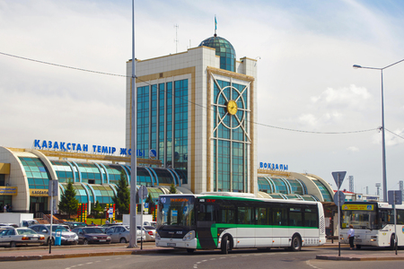 ASTANA, KAZAKHSTAN - JULY 25, 2017: New building of the Astana Central Railway station. Astana is the capital city of Kazakhstan and the second-largest city in country.のeditorial素材