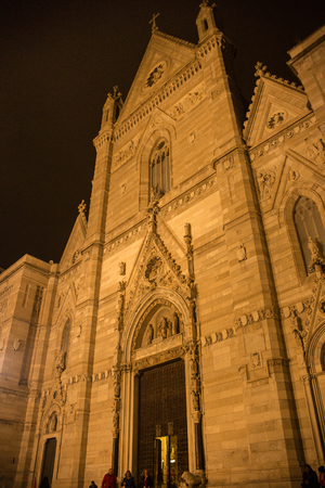 NAPLES, ITALY - OCTOBER 31, 2015: Night view of the Naples Cathedral. Is a Roman Catholic church and the seat of the Archbishop of Naples. It is known as the Cattedrale di San Gennaro (St Januarius).のeditorial素材