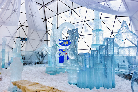 HREBIENOK, SLOVAKIA - JANUARY 07, 2015:  Ice sculptures in the Hrebienok Tatras House. Hrebienok is...