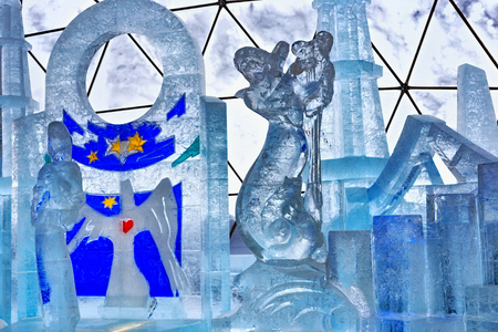 HREBIENOK, SLOVAKIA - JANUARY 07, 2015:  Ice sculptures in the Hrebienok Tatras House. Hrebienok is a popular ski and hiking resort in the High Tatra Mountains.のeditorial素材