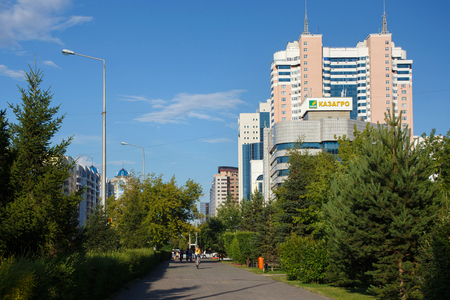 ASTANA, KAZAKHSTAN - JULY 25, 2017: Dormitory area with modern residential buildings in the center of town. Astana is the capital city of Kazakhstan and the second-largest city in country.のeditorial素材