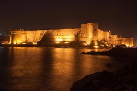 Night view of the Kyrenia Castle in Northern Cyprus. The 16th-century castle was built by the Venetians over a previous Crusader fortification.のeditorial素材