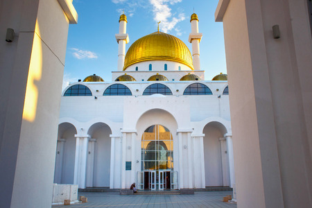 ASTANA, KAZAKHSTAN - JULY 25, 2017: View of the modern Nur-Astana Mosque. It is third largest mosque in Central Asia.のeditorial素材