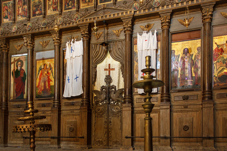 BELLAPAIS, CYPRUS - NOVEMBER 12, 2013: Iconostasis in the old Greek Orthodox church in Bellapais Abbey in Northern Cyprus.のeditorial素材