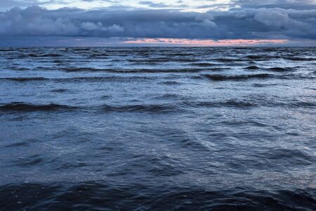 View of the Parnu Bay in evening in overcast whether. It a bay in the northeastern part of the Gulf of Livonia (Gulf of Riga of Baltic Sea), in southern Estonia.の写真素材