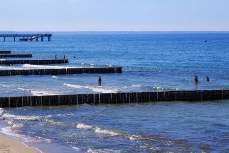 ZELENOGRADSK, KALININGRAD REGION, RUSSIA - JUNE 18, 2019: View of the beach on the Baltic Sea coast in famous resort Zelenogradsk (formerly known as Cranz) at summer time.のeditorial素材