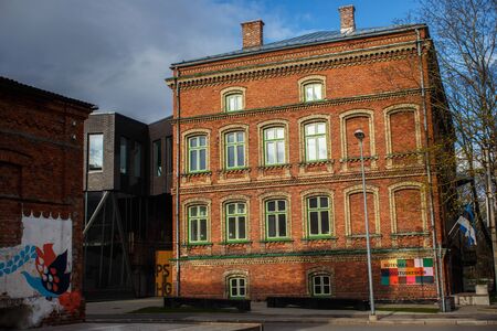 PARNU, ESTONIA - MAY 02, 2015: Old building of the old humanitarian school Stevaka in historical center of Parnu on the Louna street.のeditorial素材