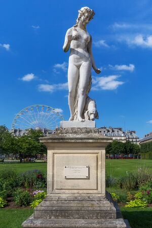 PARIS, FRANCE - JUNE 23, 2017: View of the marble sculpture Nymphe (1866) by Louis Auguste Leveque (1814-1875) in the Tuileries Park.のeditorial素材