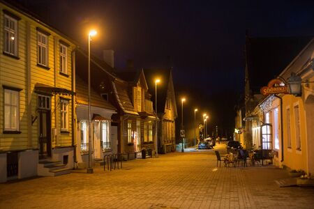 PARNU, ESTONIA - MAY 02, 2015: Night view of the Puhavaimu street in historical center of Parnu.のeditorial素材