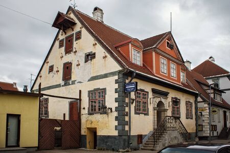 PARNU, ESTONIA - MAY 02, 2015: View of building of the XVII-XVIII century in the Hanseatic style in historical center of Parnu.のeditorial素材