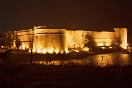Night view of the Kyrenia Castle in Northern Cyprus. The 16th-century castle was built by the Venetians over a previous Crusader fortification.のeditorial素材