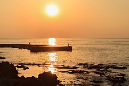Beautiful seascape of sunset on the Mediterranean sea coast in the Beirut, Lebanon.