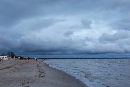View of the Parnu Bay in evening in overcast whether. It a bay in the northeastern part of the Gulf of Livonia (Gulf of Riga of Baltic Sea), in southern Estonia.の写真素材