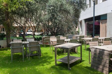 BEIRUT, LEBANON - AUGUST 14, 2014: Street cafe in Beirut Central District (Centre Ville) at summer sunny day.のeditorial素材