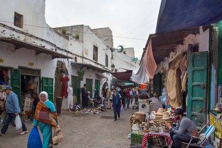 TETOUAN, MOROCCO - MAY 24, 2017: Locals people on the old flea market in Tetouan Medina quarter in Northern Morocco.のeditorial素材